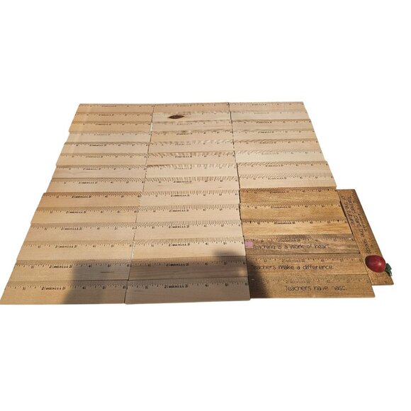 6-Inch Wood Rulers Bulk Set Of 42 Pieces Unbranded Some Teacher Themed Ones - Picture 1 of 6
